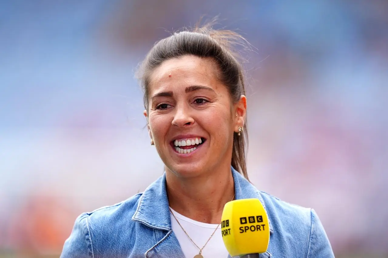 Fara Williams pictured working as a BBC pundit at the Women's Super League match between Aston Villa and Manchester City