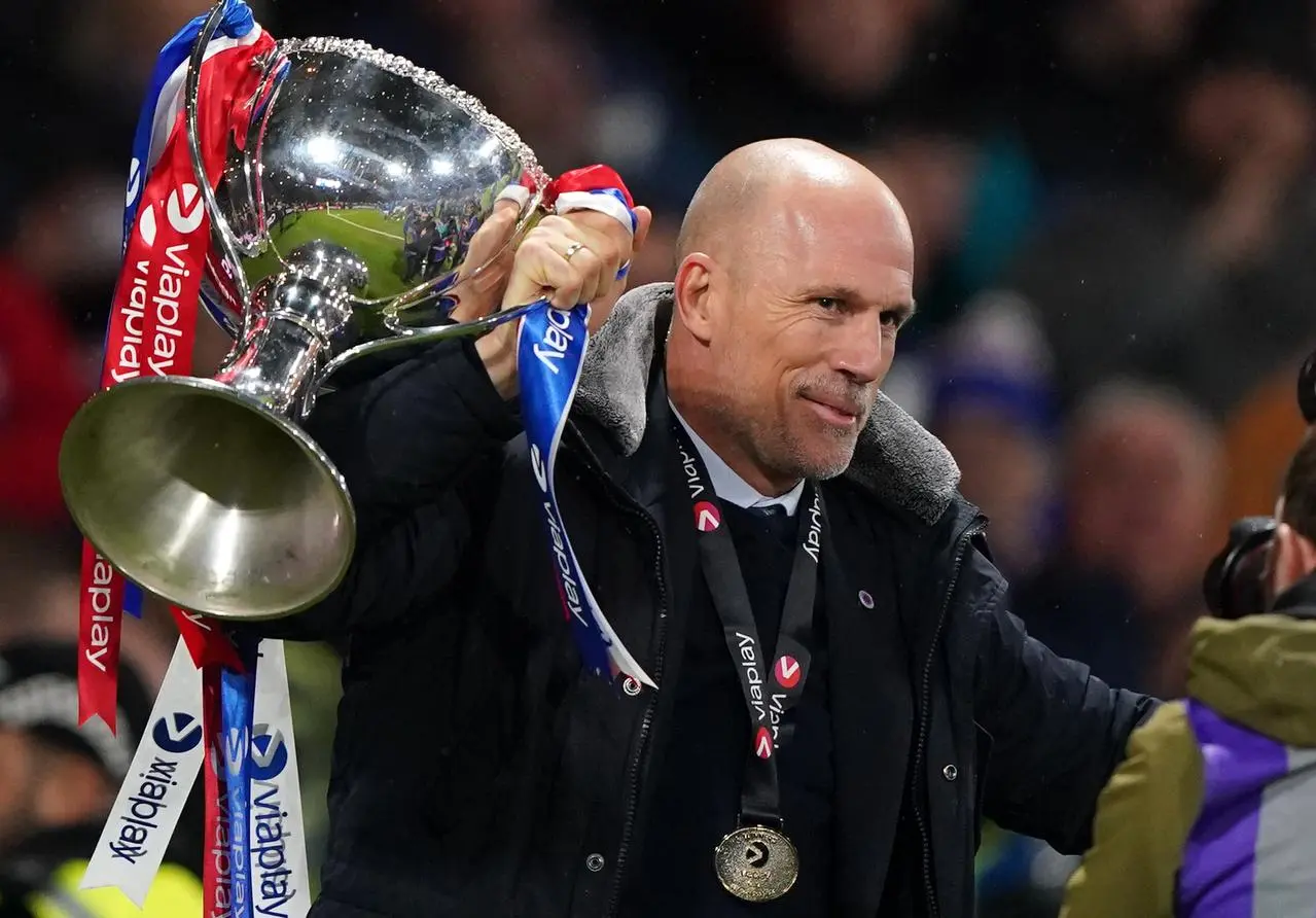 Philippe Clement with the League Cup last December