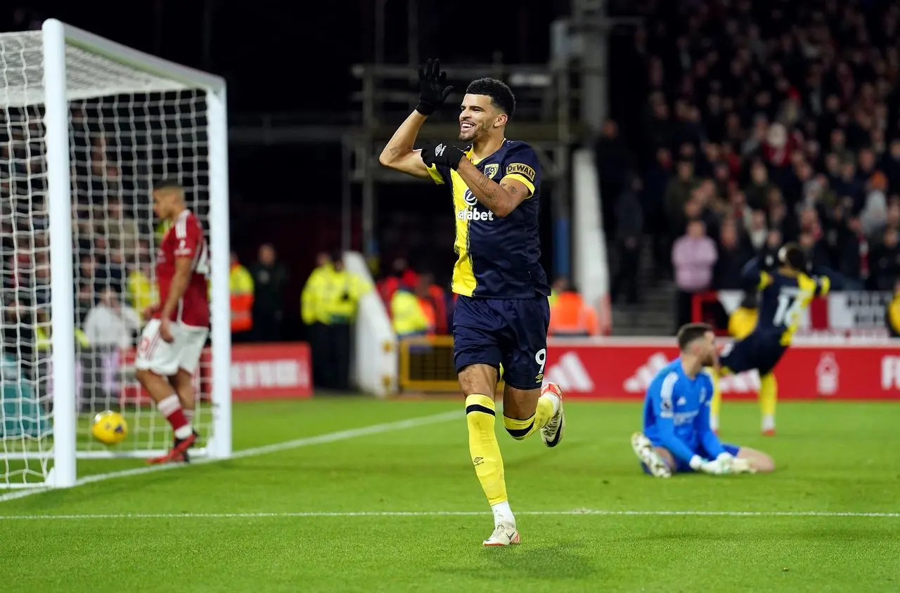 Dominic Solanke celebrates scoring against Nottingham Forest