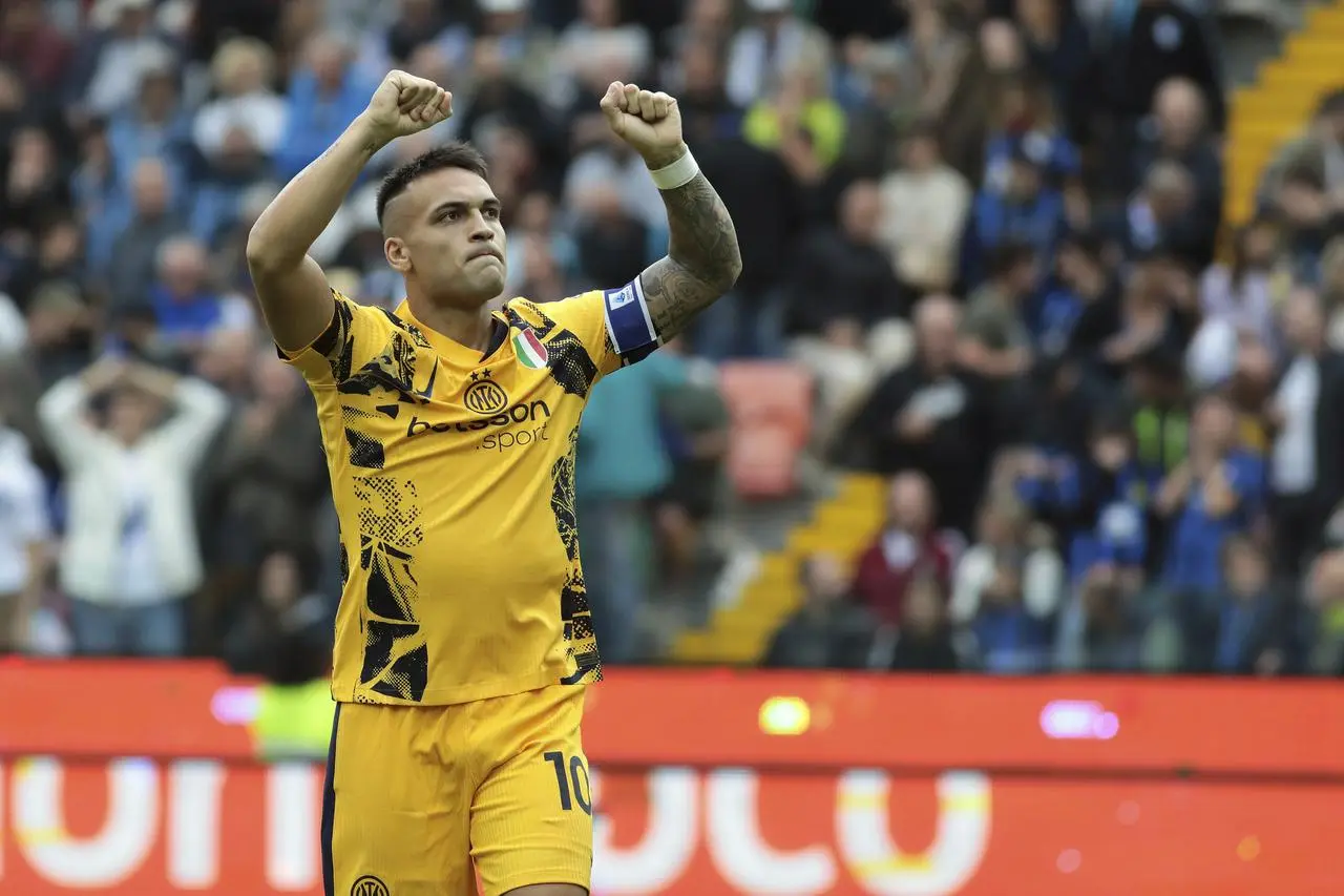 Lautaro Martinez celebrates scoring for Inter Milan