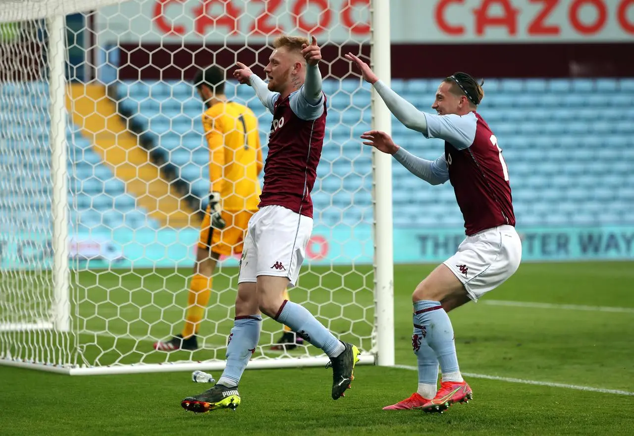 Brad Young celebrates a goal while playing for Aston Villa's academy