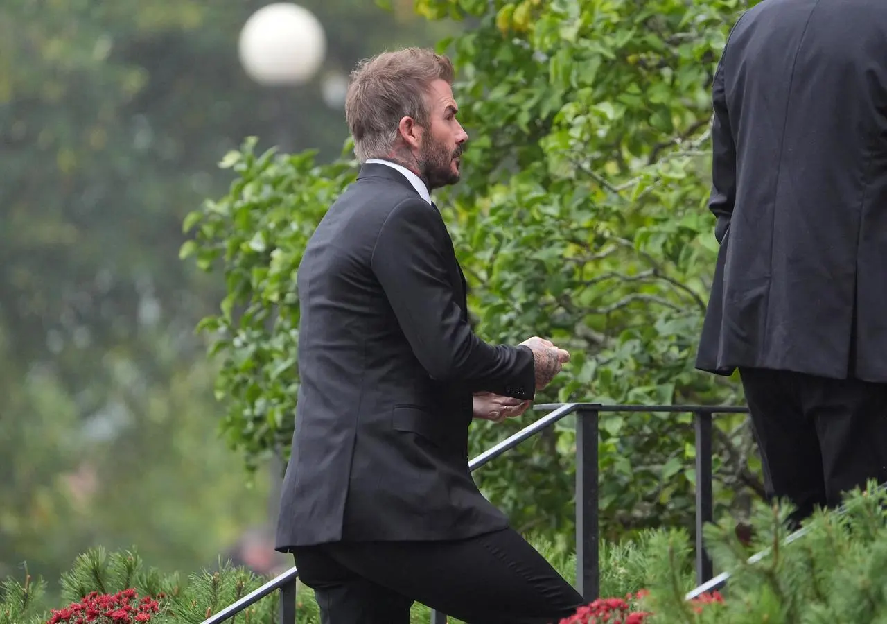 David Beckham arrives for the funeral of Sven-Goran Eriksson