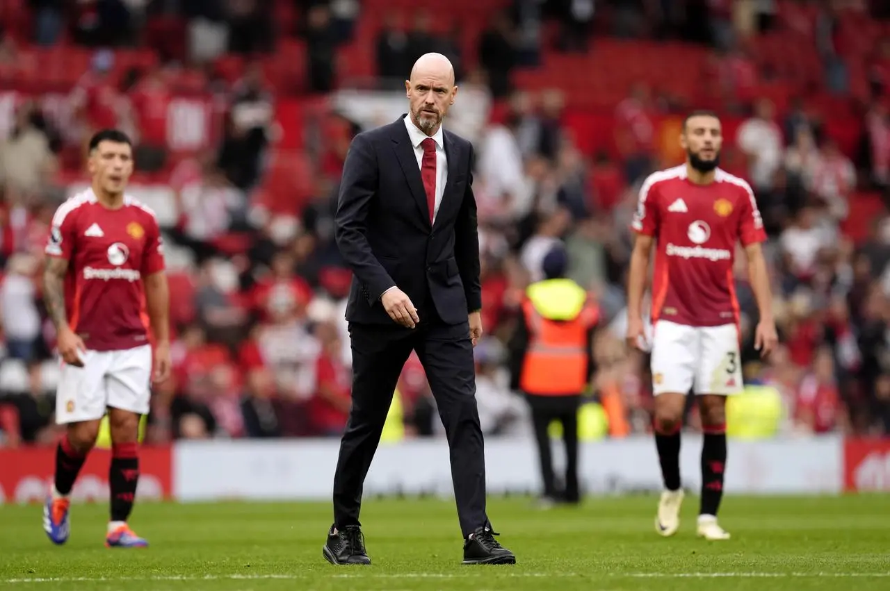 Erik ten Hag walks off dejected at Old Trafford