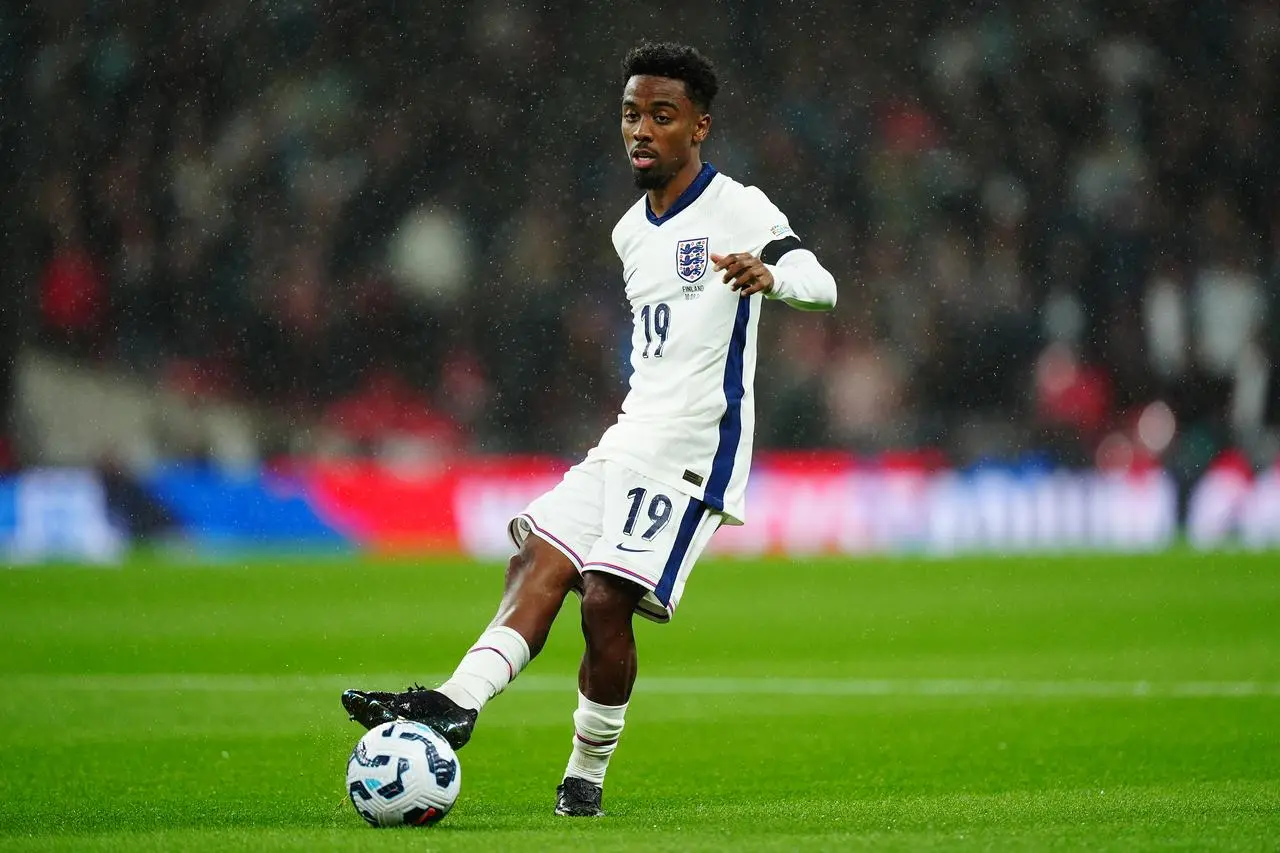 Angel Gomes on the ball for England against Finland