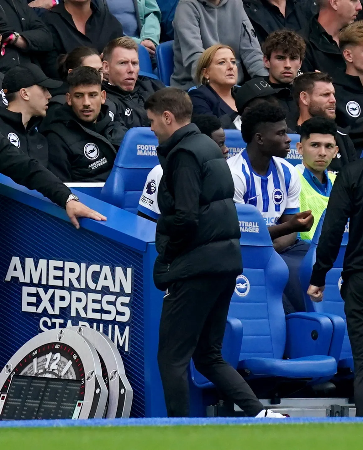 Brighton coach Fabian Hurzeler walks into the tunnel after being shown a red card 