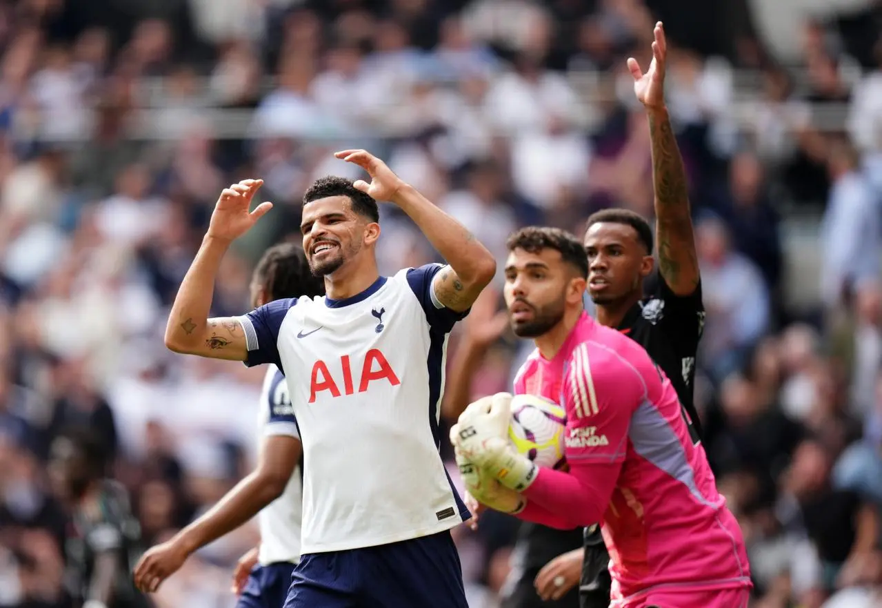 Tottenham Hotspur’s Dominic Solanke reacts during the Premier League match against Arsenal