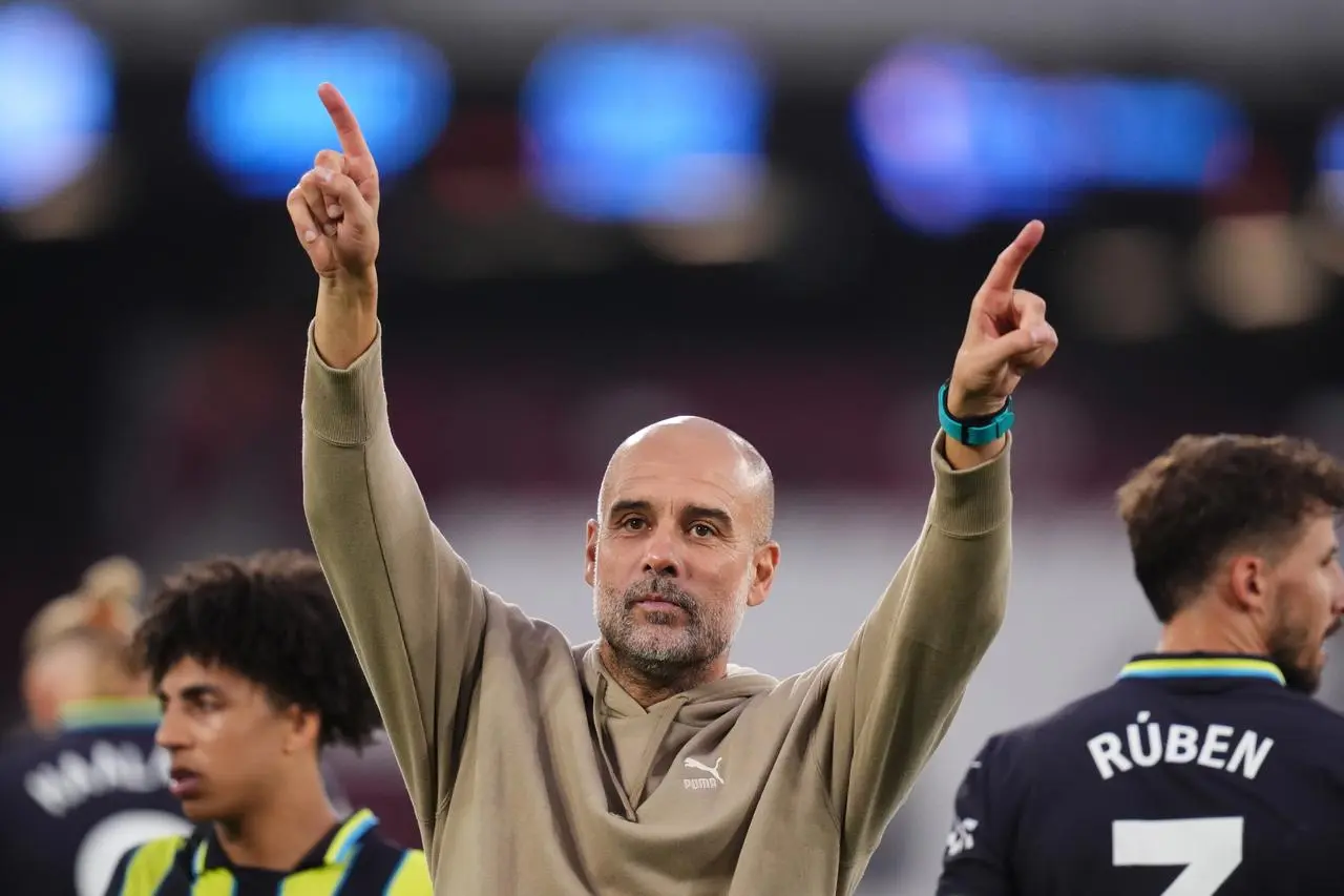 Pep Guardiola pictured at Manchester City's match away to West Ham 