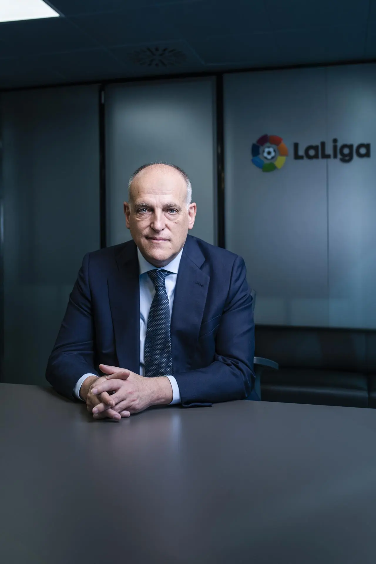 LaLiga president Javier Tebas sitting at a table