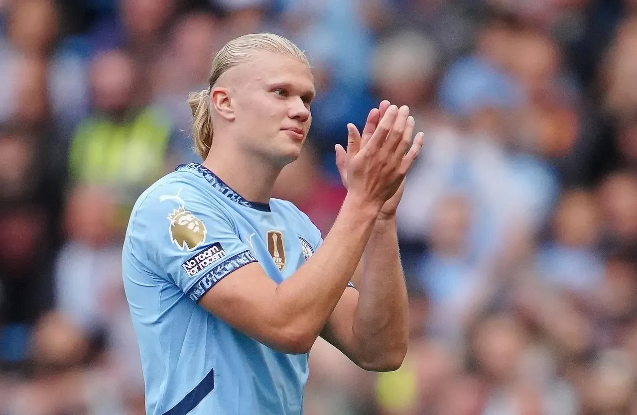 Manchester City’s Erling Haaland applauds the fans after a game