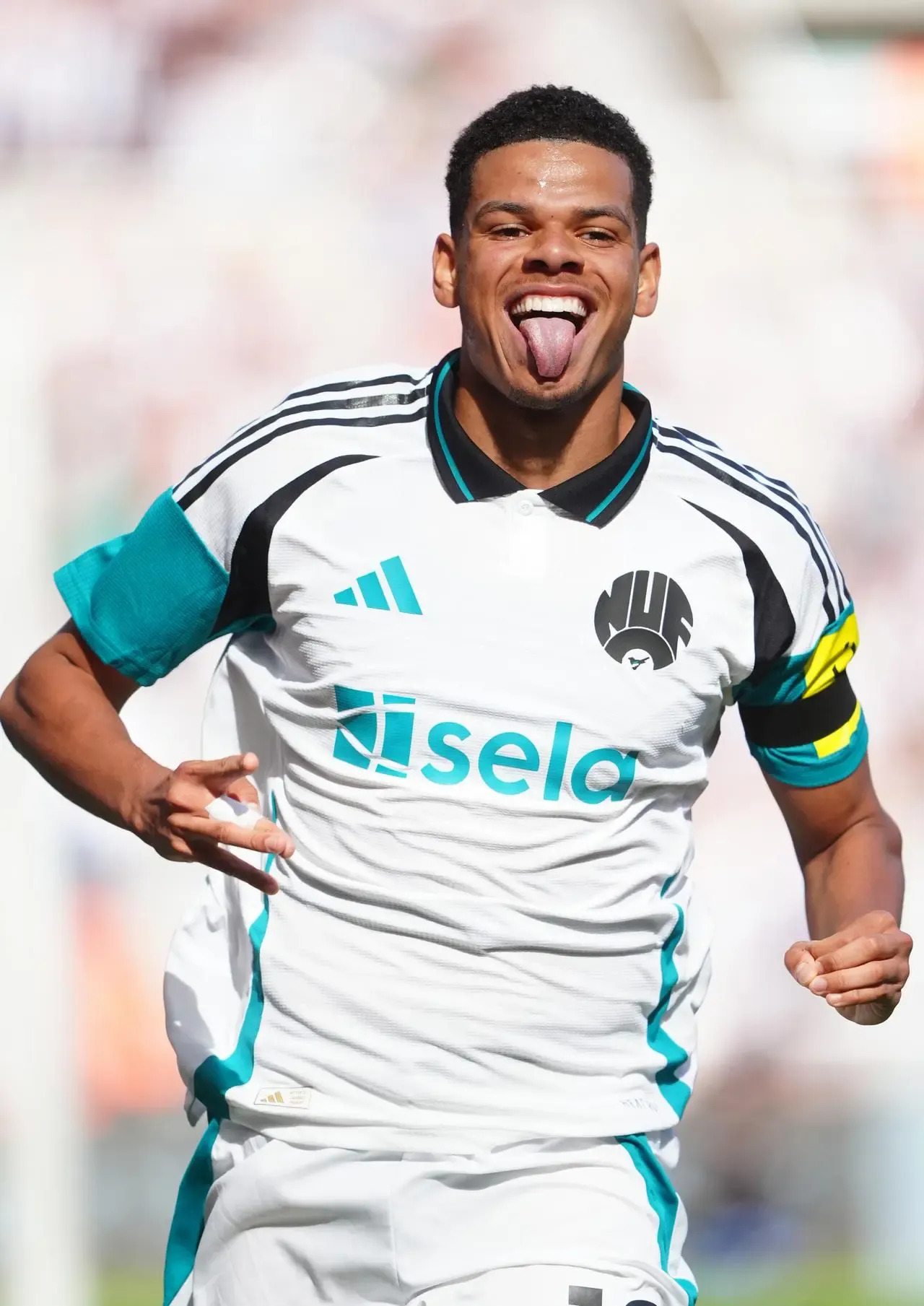 Newcastle’s William Osula celebrates during the pre-season friendly match against Brest at St James’ Park