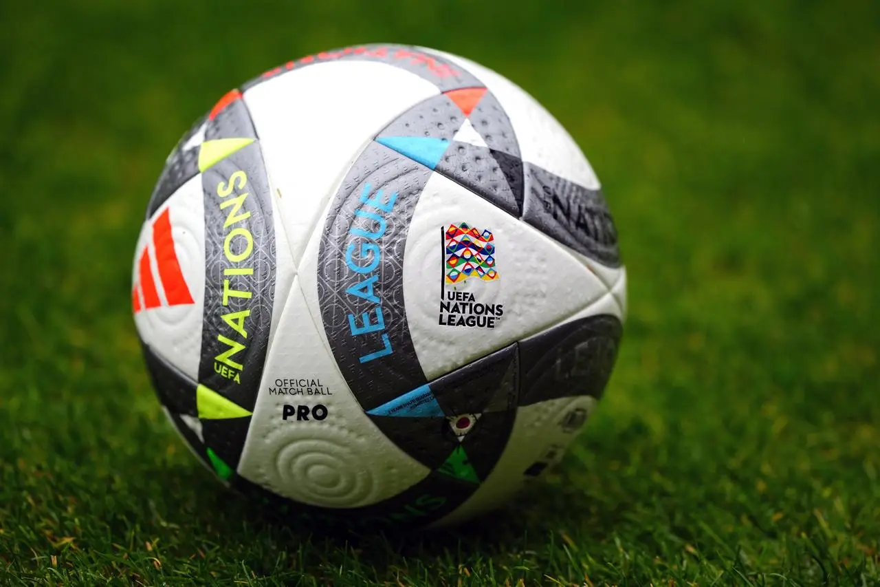 A general view of the official UEFA Nations League Football during a Scotland training session