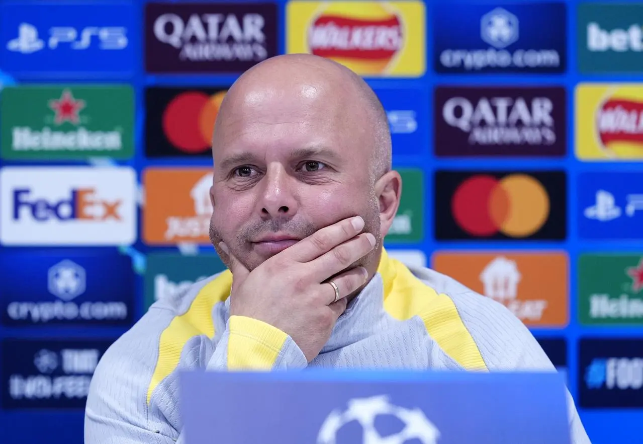 Liverpool manager Arne Slot during a Champions League press conference 