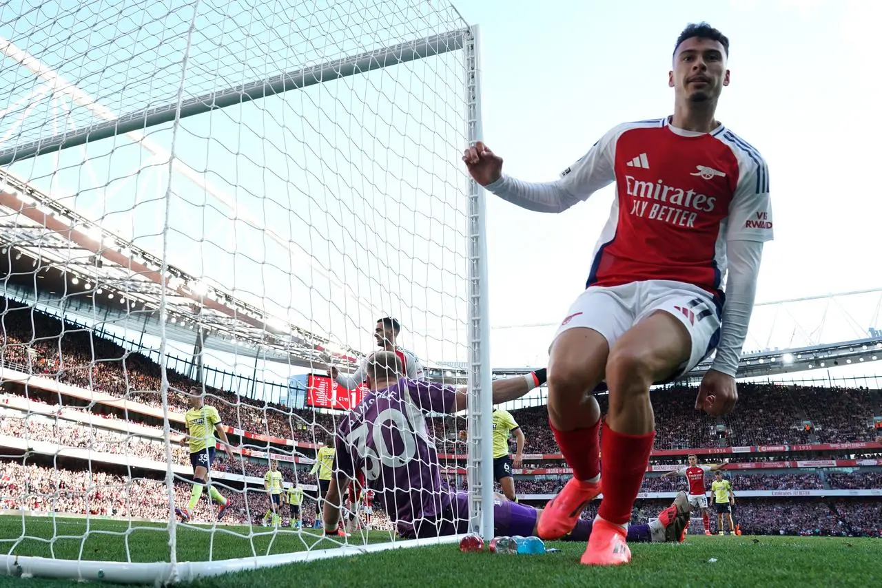 Gabriel Martinelli celebrates after scoring against Southampton 