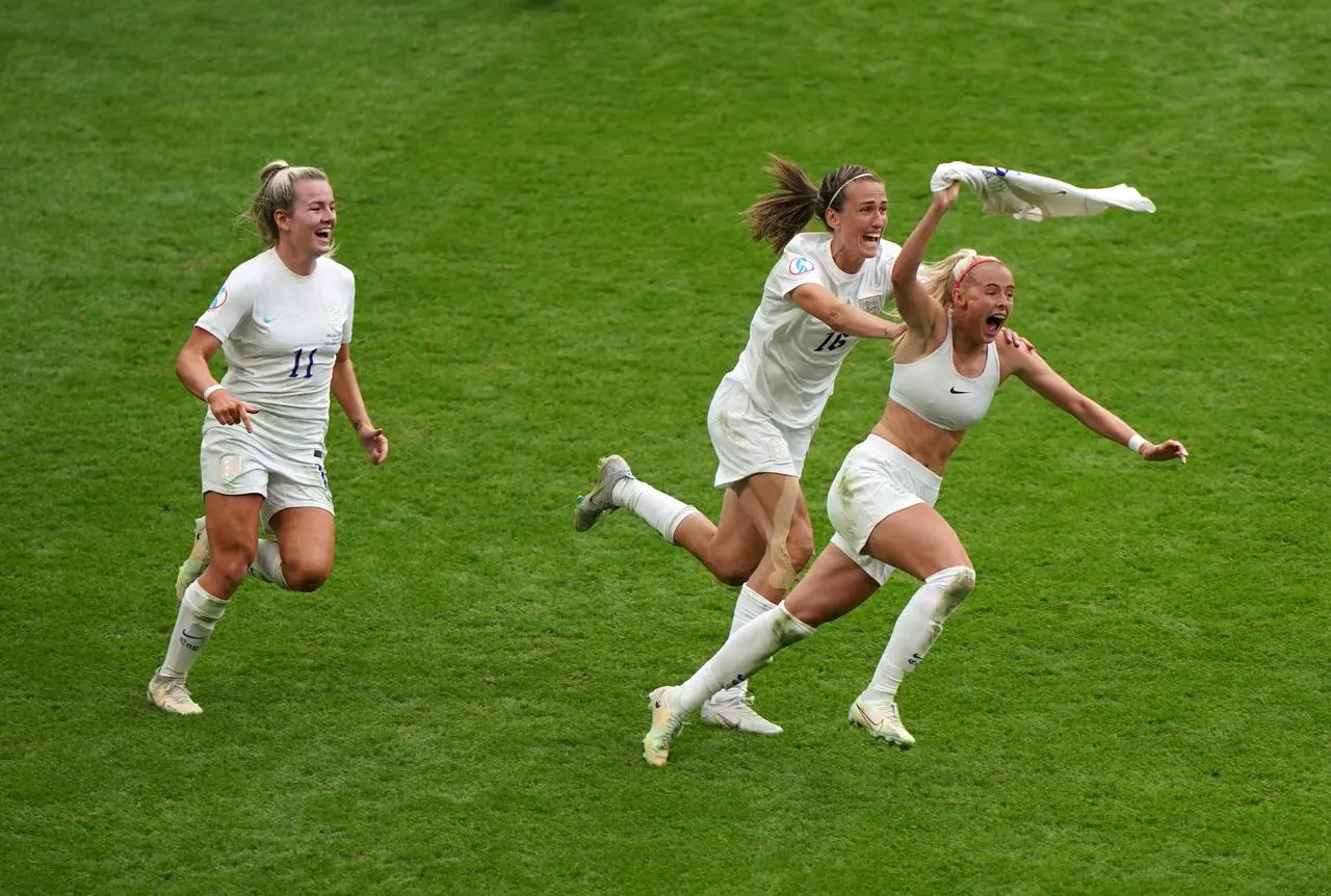 Kelly celebrates after scoring the winner against Germany in the Euro 2022 final at Wembley (Joe Giddens/PA)