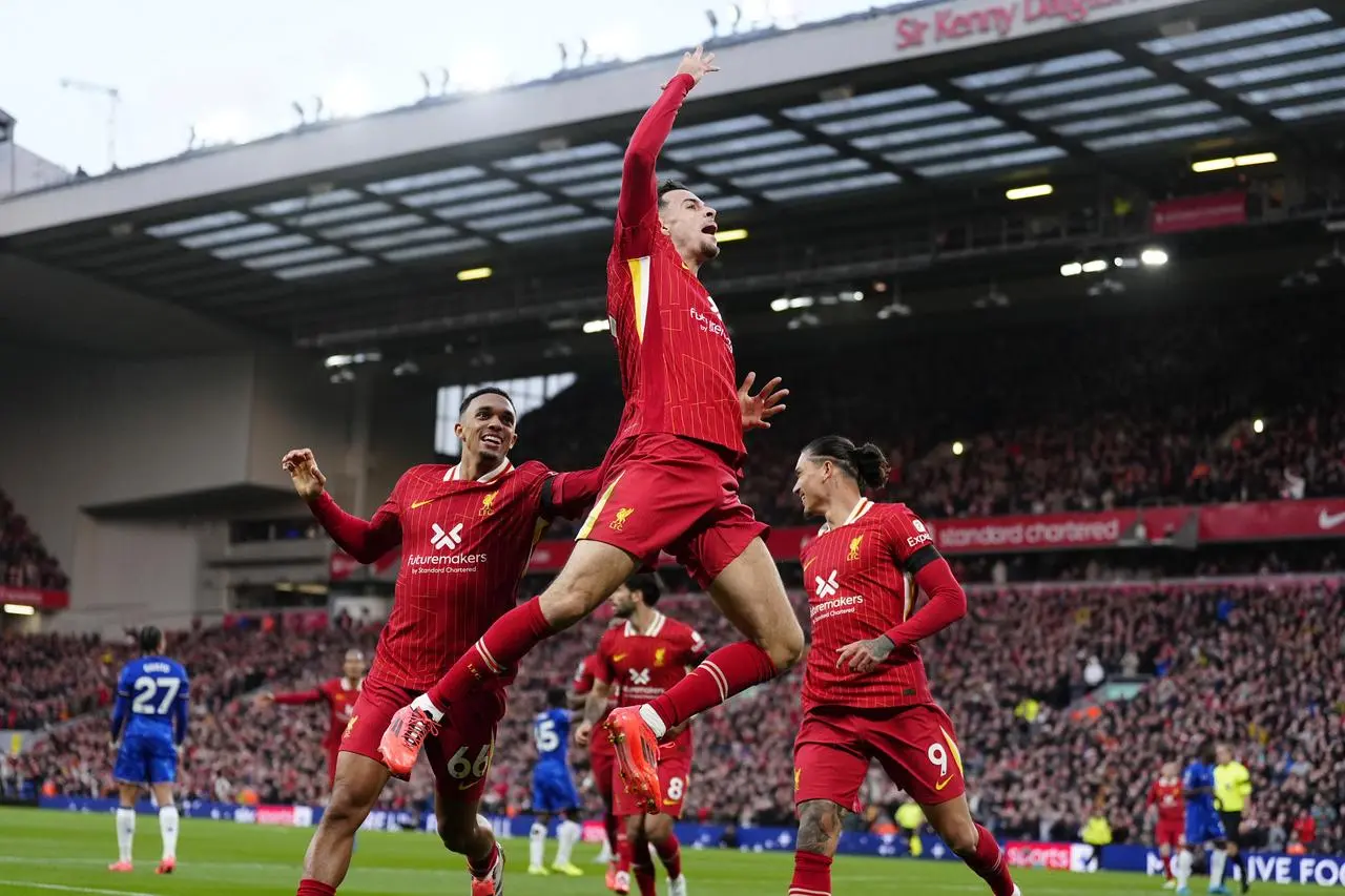 Curtis Jones celebrates scoring Liverpool's winner