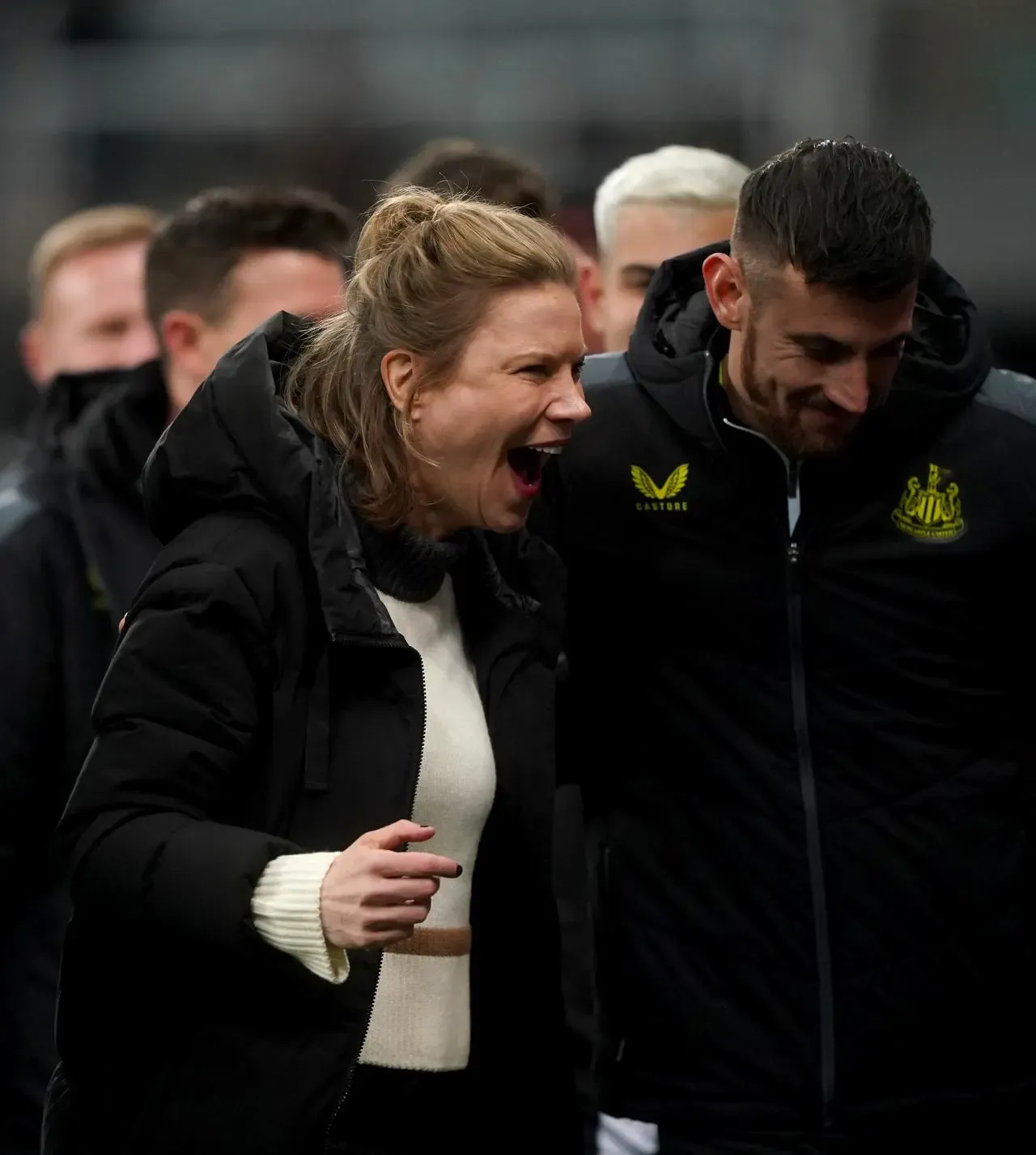 Former Newcastle co-owner Amanda Staveley on the pitch after a Premier League fixture against Chelsea