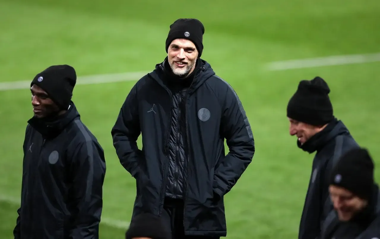 Tuchel during a Paris St Germain training session (Martin Rickett/PA)