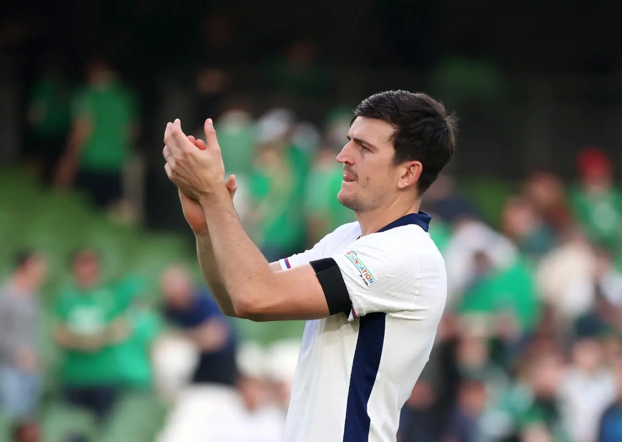 Harry Maguire applauds the England fans following the Nations League Group win over the Republic of Ireland