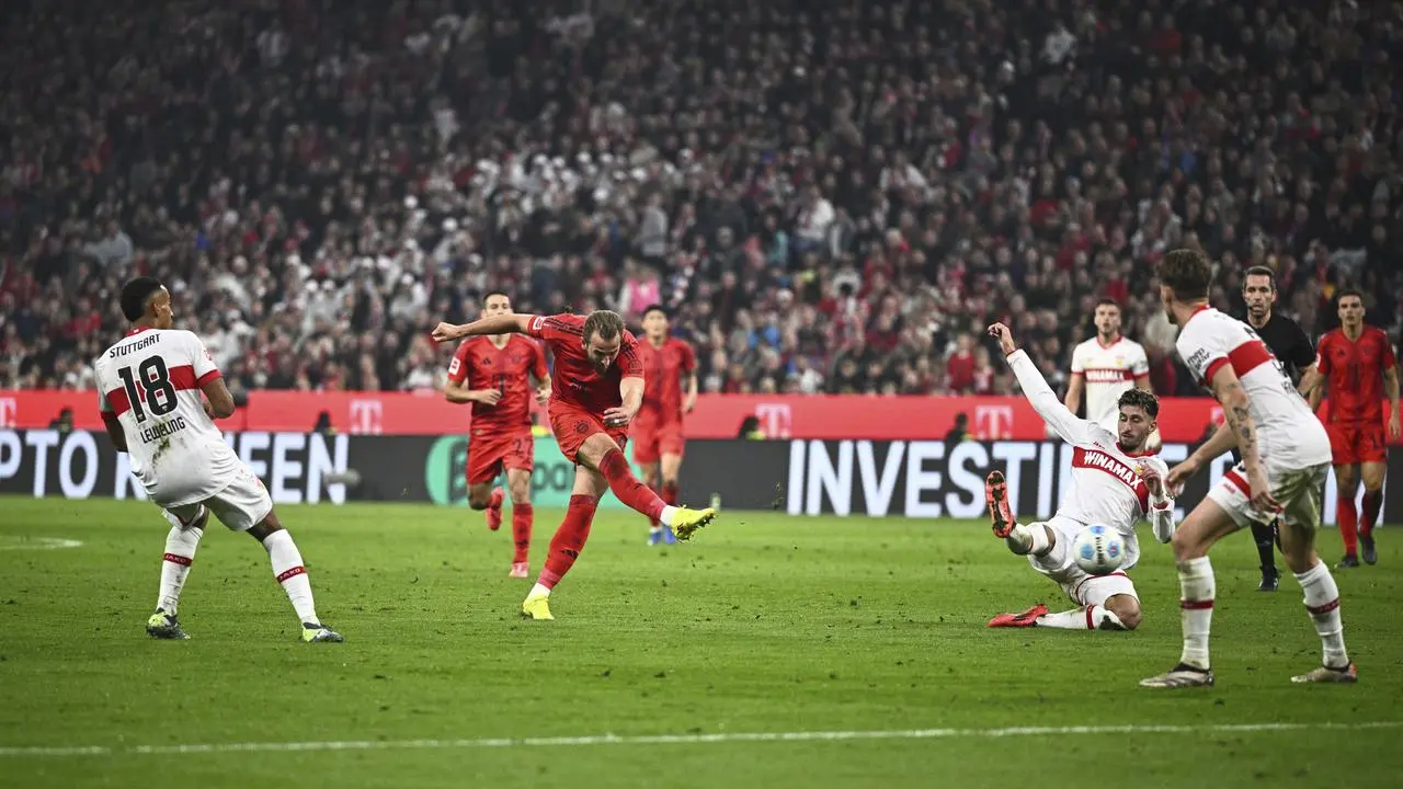 Harry Kane drills in a goal for Bayern Munich