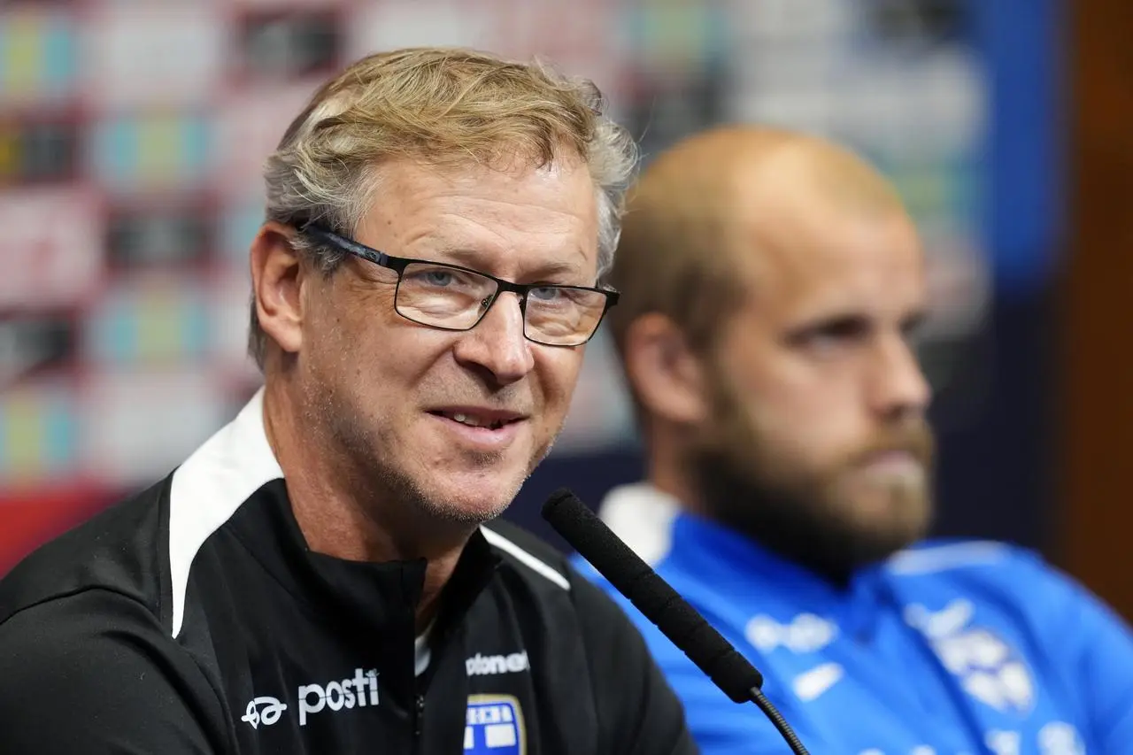 Finland manager Markku Kanerva during a press conference at Wembley Stadium