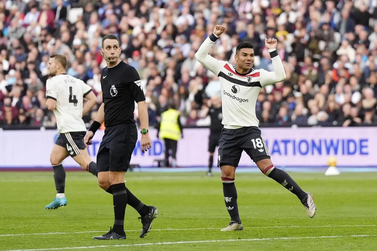 Manchester United’s Casemiro (right) celebrates scoring