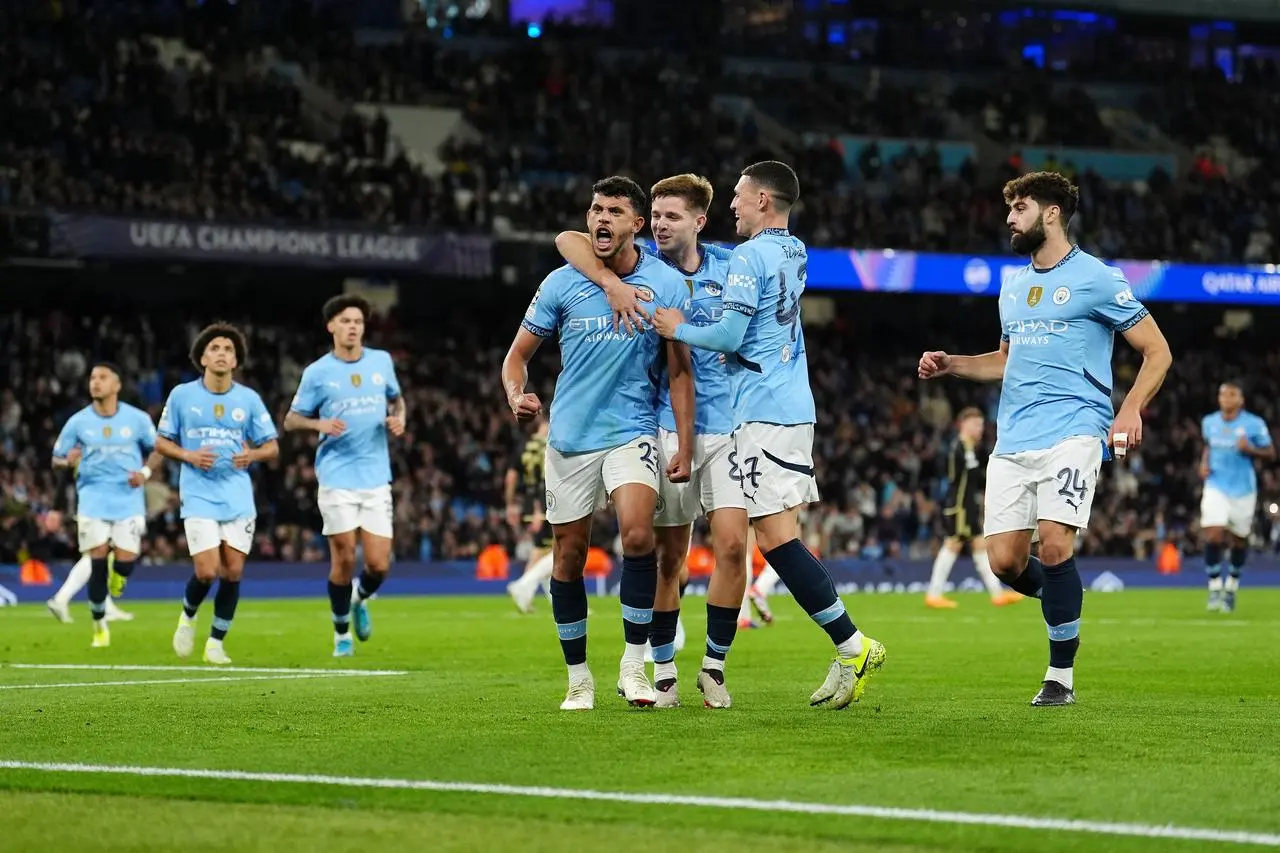 Manchester City celebrate Matheus Nunes' goal