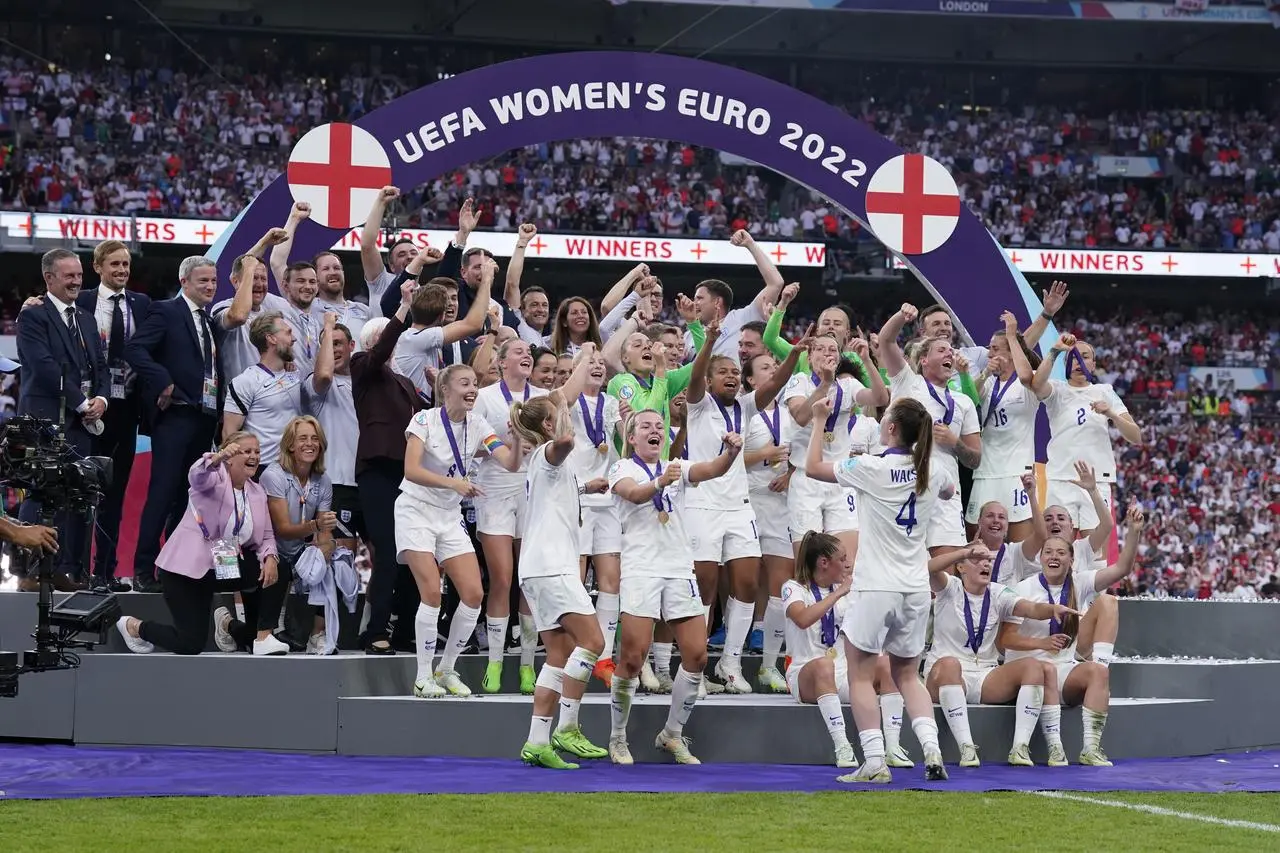 England lift the trophy after winning Euro 2022 at Wembley