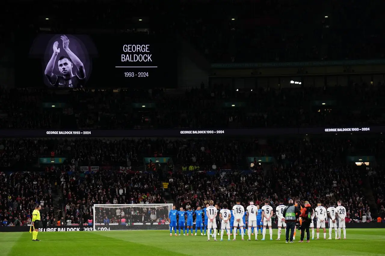 A tribute to George Baldock during England's match against Greece on Thursday 