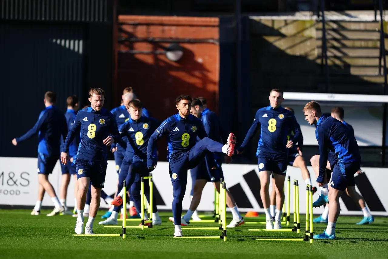 The Scotland squad in a training session