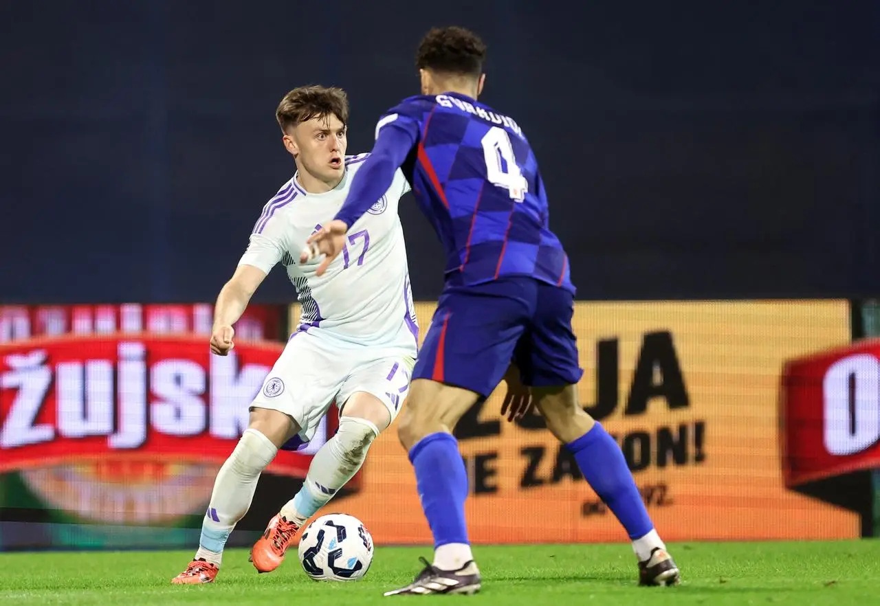 Scotland’s Ben Doak and Croatia’s Josko Gvardiol battle for the ball