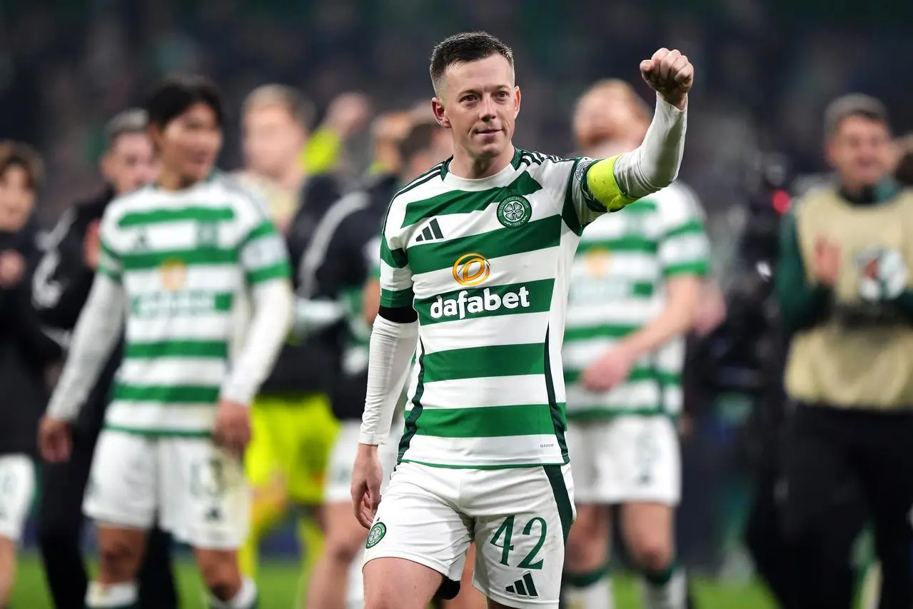 Celtic’s Callum McGregor celebrates his side's Champions League win against Leipzig at Celtic Park