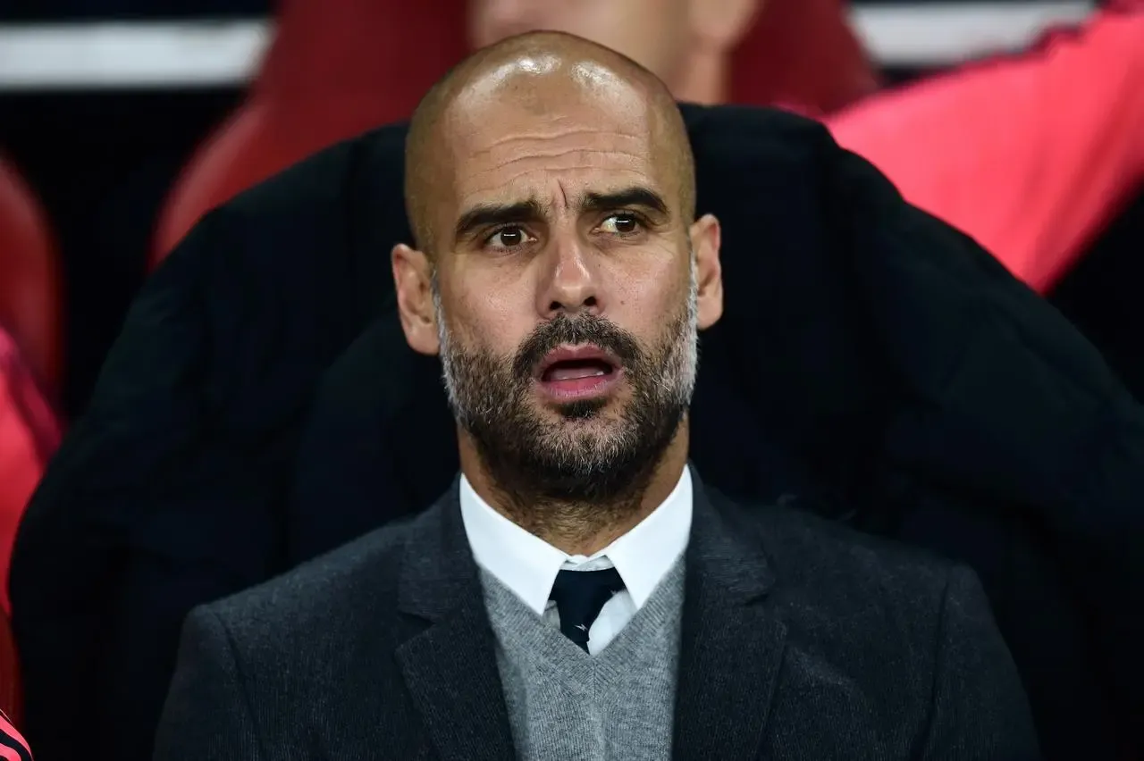 Pep Guardiola stands open-mouthed before Bayern Munich's 2015 Champions League game at Arsenal