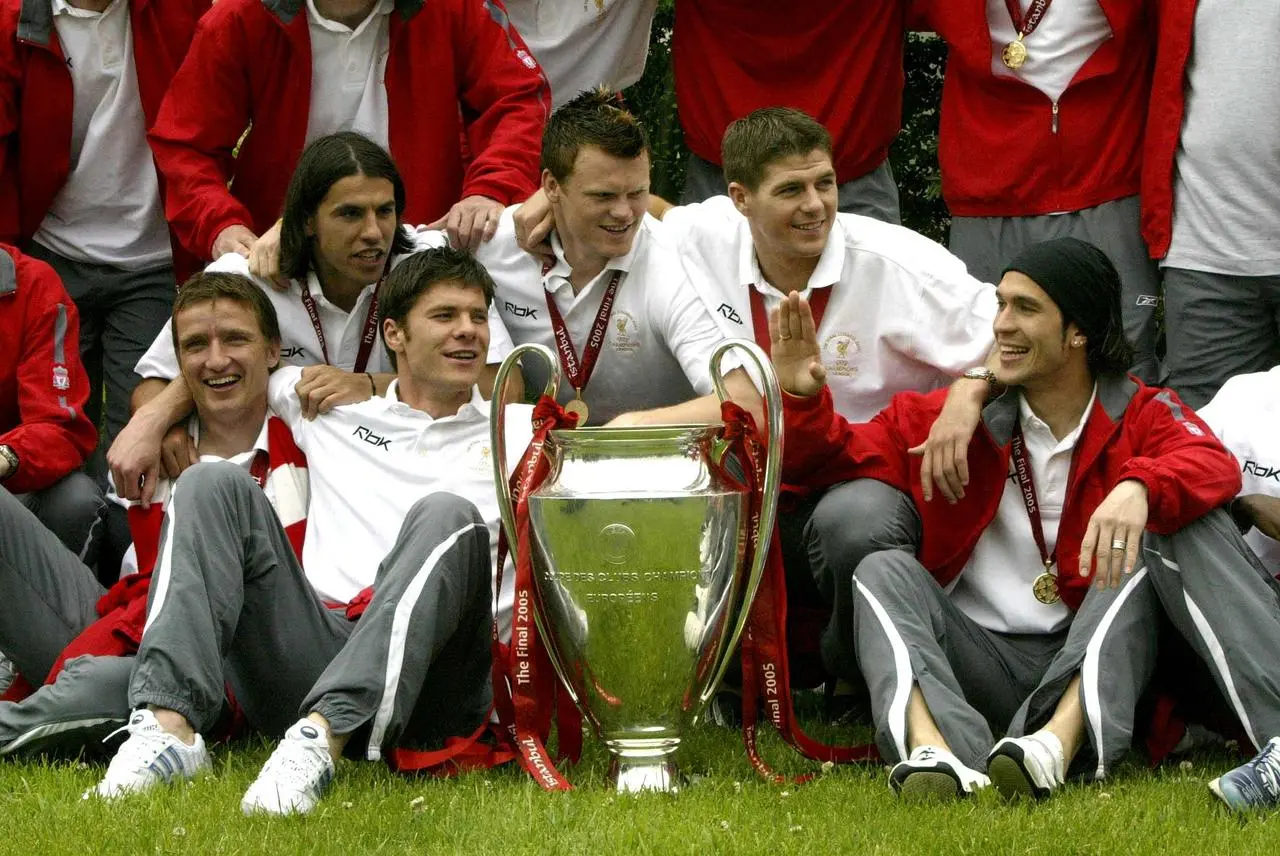 Liverpool players celebrate winning the Champions League