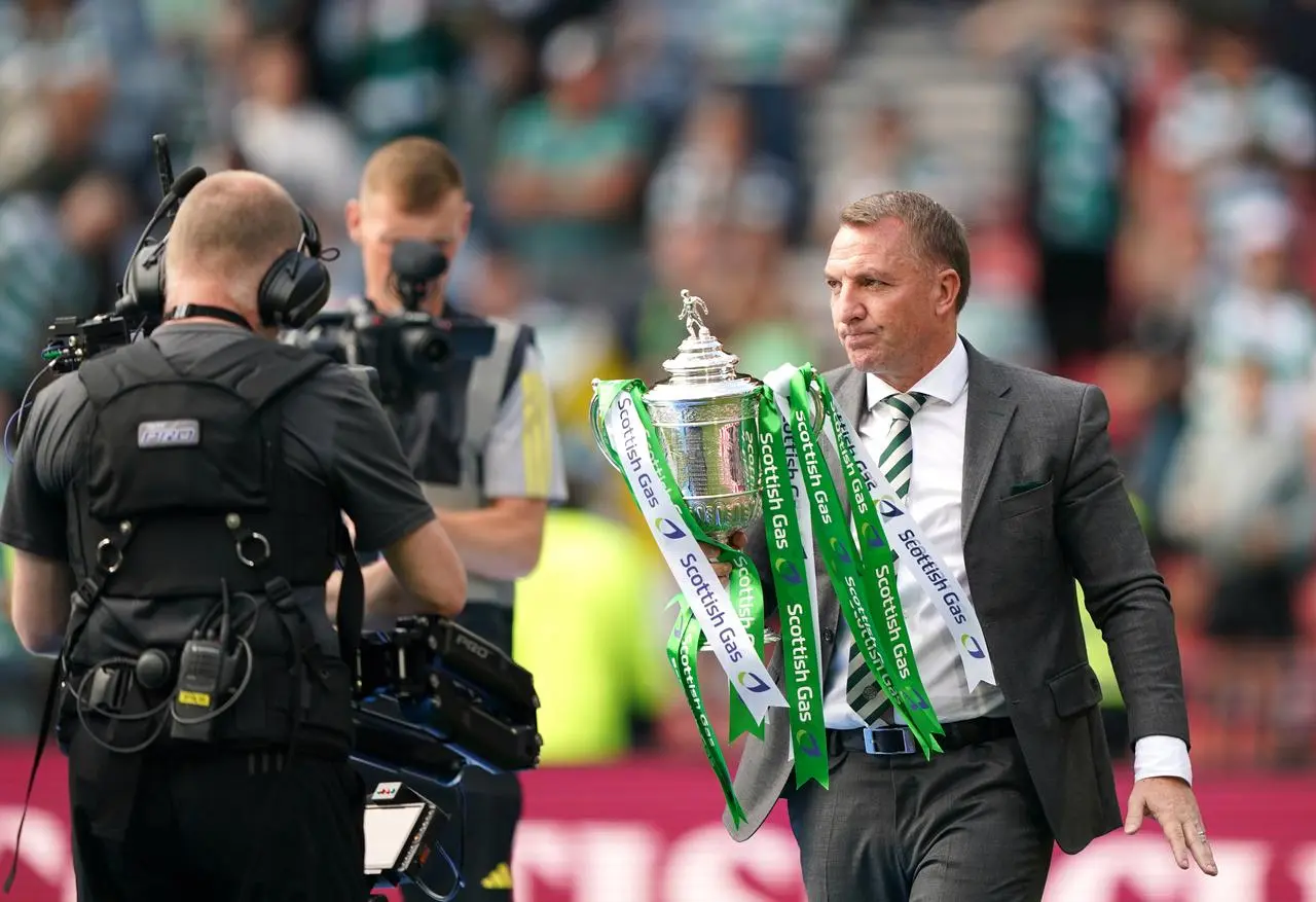 Brendan Rodgers holds the Scottish Cup at Hampden