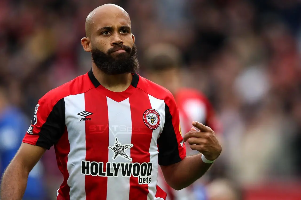 Brentford’s Bryan Mbeumo celebrates scoring against Ipswich