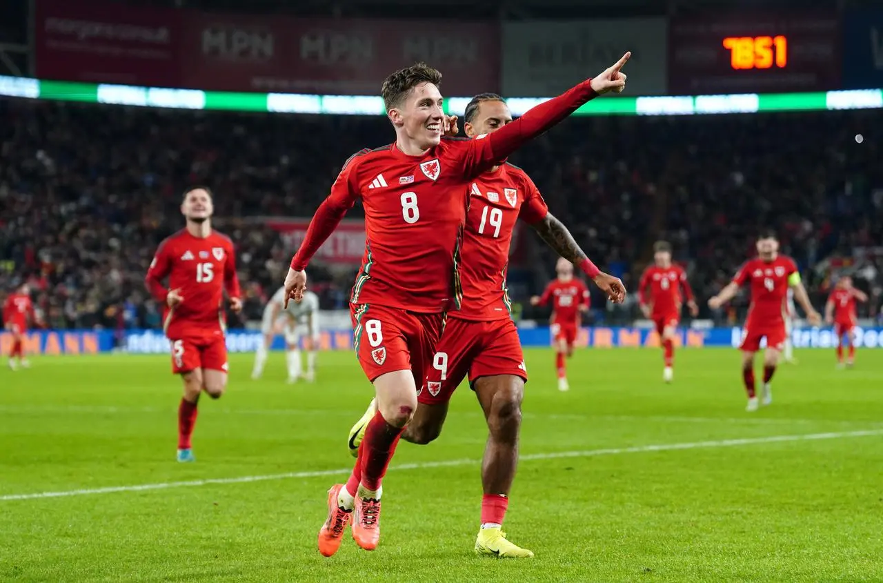 Harry Wilson celebrates scoring Wales' fourth goal against Iceland