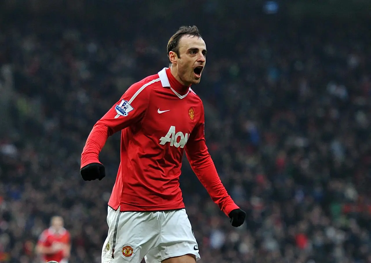 Dimitar Berbatov celebrates scoring for Manchester United