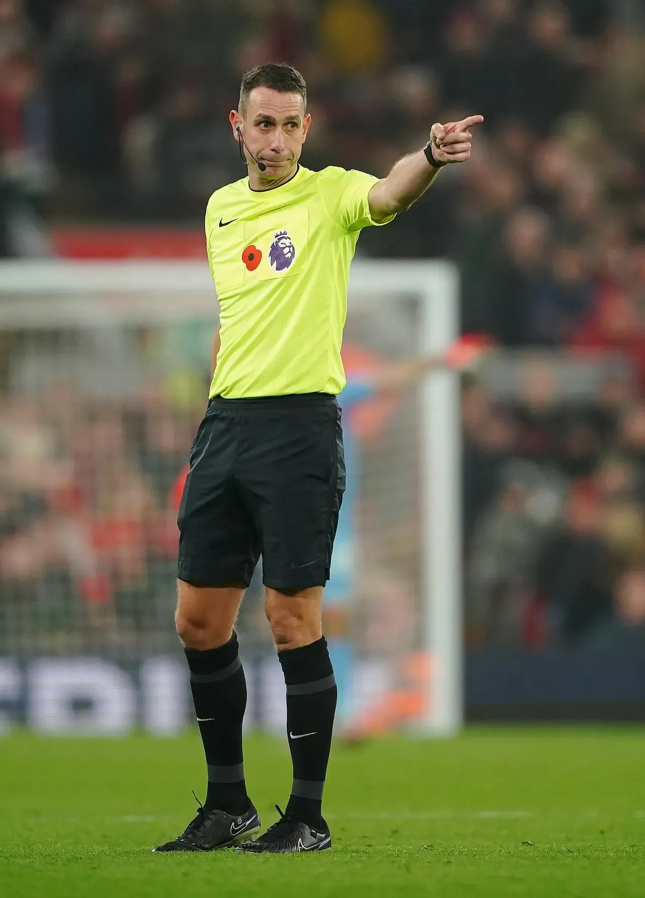 David Coote referees the Liverpool v Aston Villa Premier League match on November 9