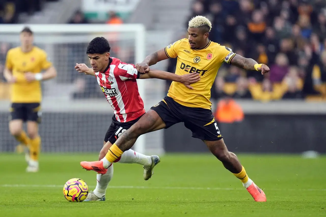 Southampton’s Mateus Fernandes and Wolves Mario Lemina battle for the ball (Nick Potts/PA)