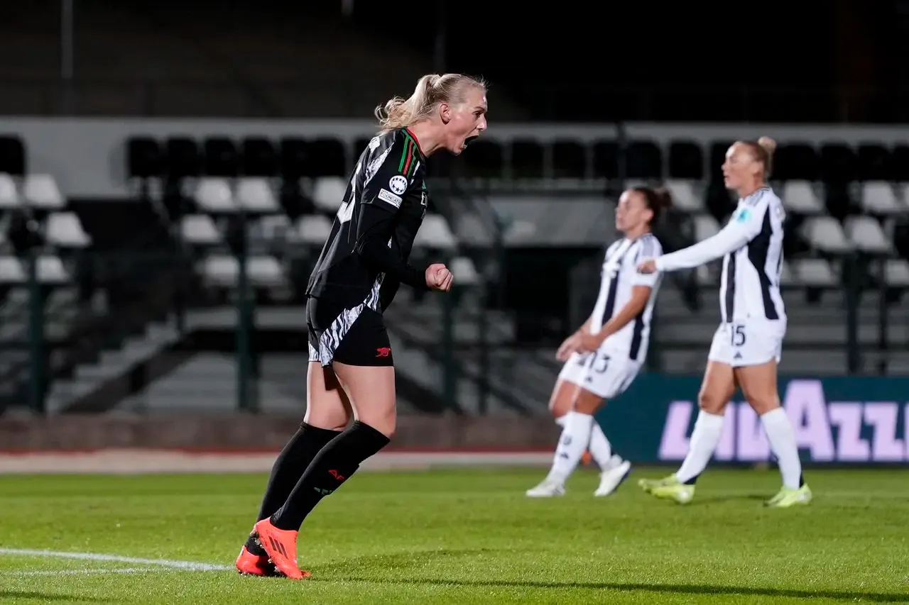 Arsenal Women's Stina Blackstenius celebrates scoring