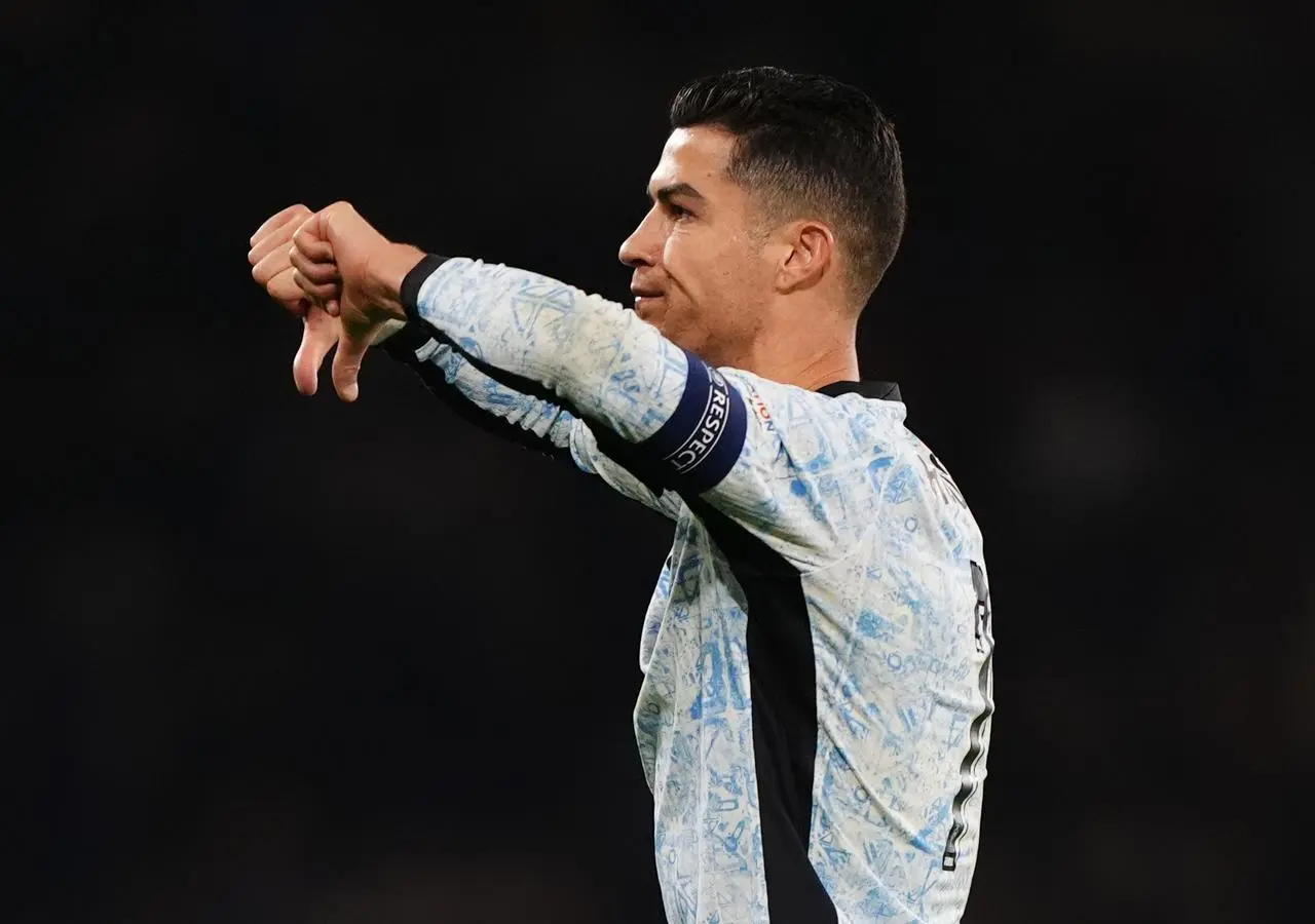 Cristian Ronaldo gives a thumbs-down gesture at Hampden