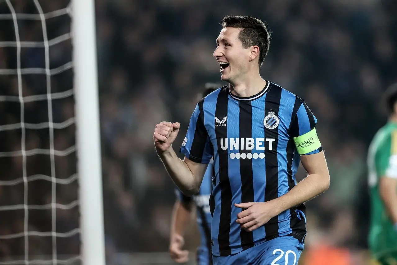 Club Brugge’s Hans Vanaken celebrates scoring the winning goal