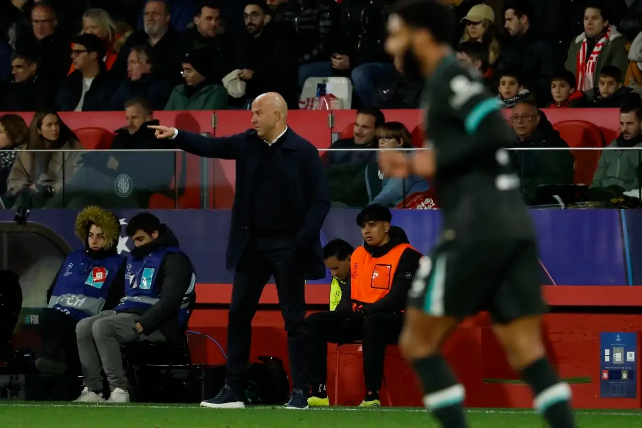 Liverpool’s head coach Arne Slot gestures on the touchline