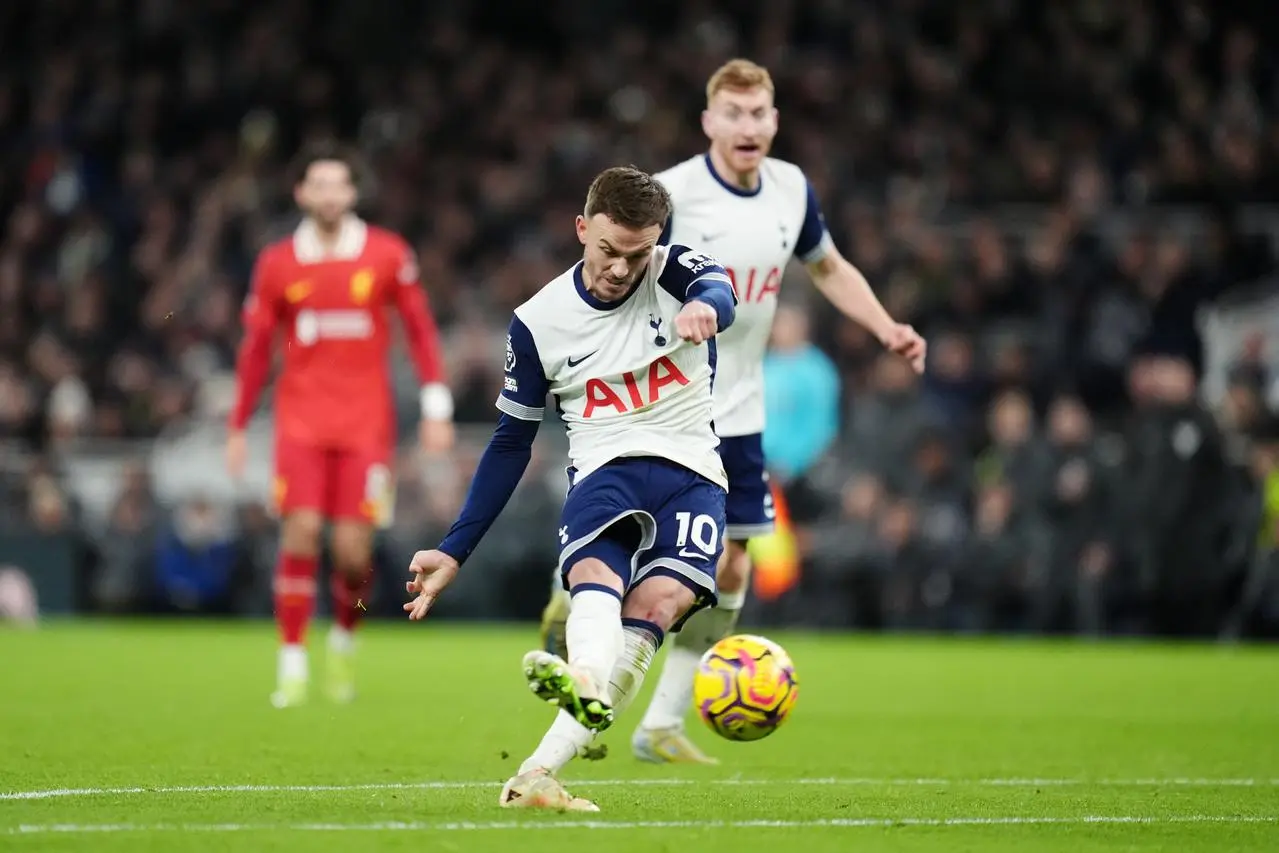 Tottenham’s James Maddison scores their first goal of the game 