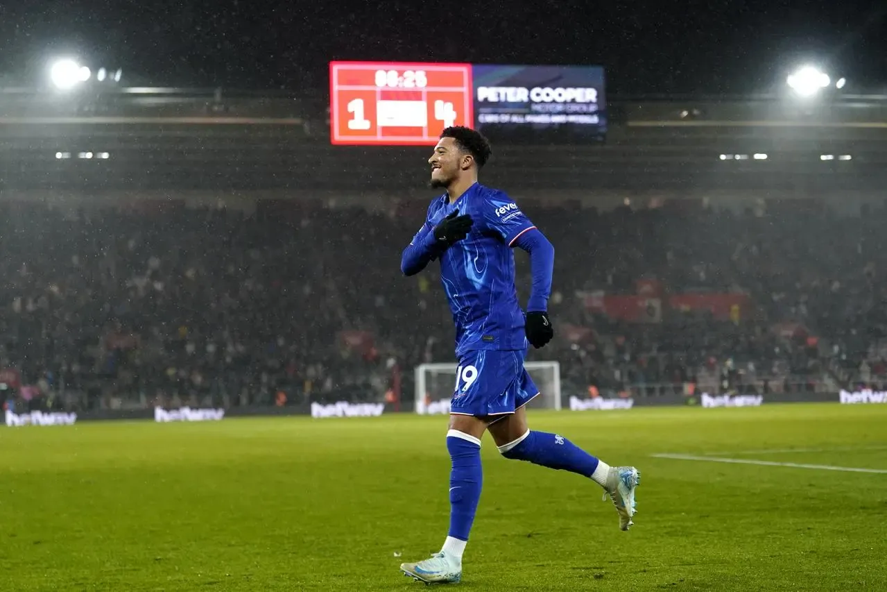 Jadon Sancho celebrates his goal