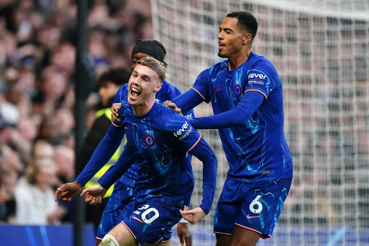 Chelsea’s Cole Palmer celebrates scoring against Aston Villa with his team-mates