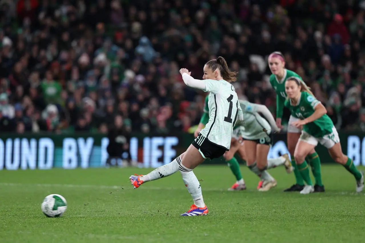 Hannah Cain scores the opening goal from a penalty against the Republic of Ireland