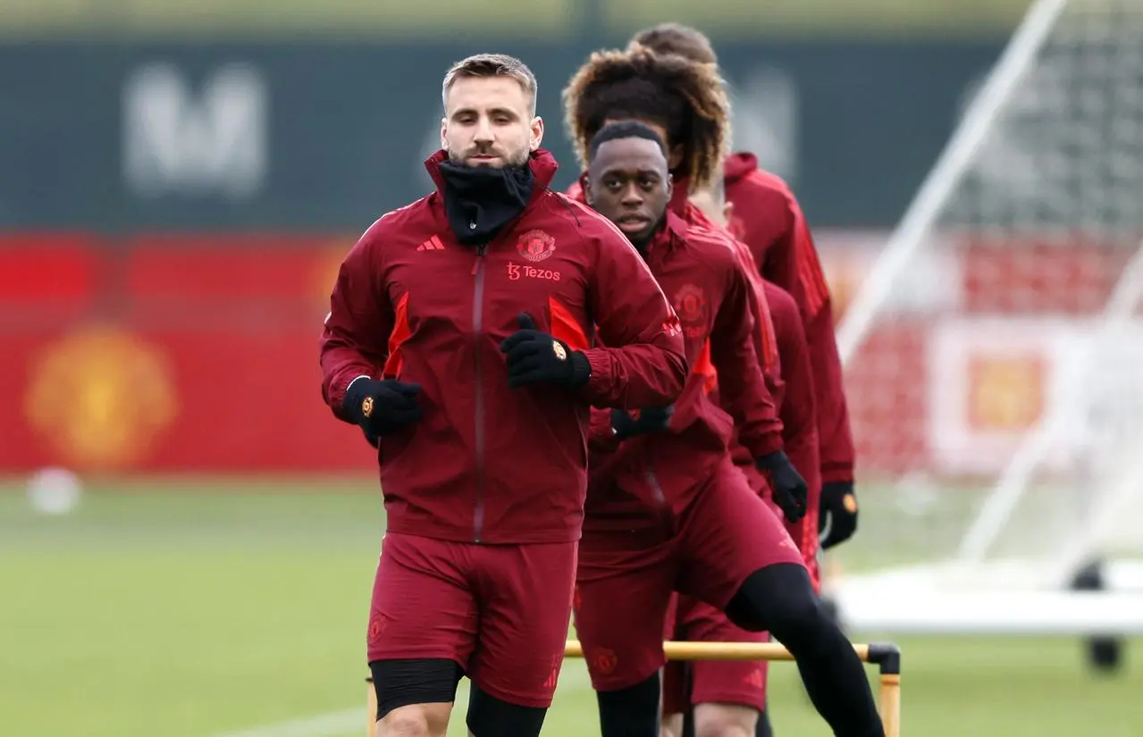 Luke Shaw in training with Manchester United