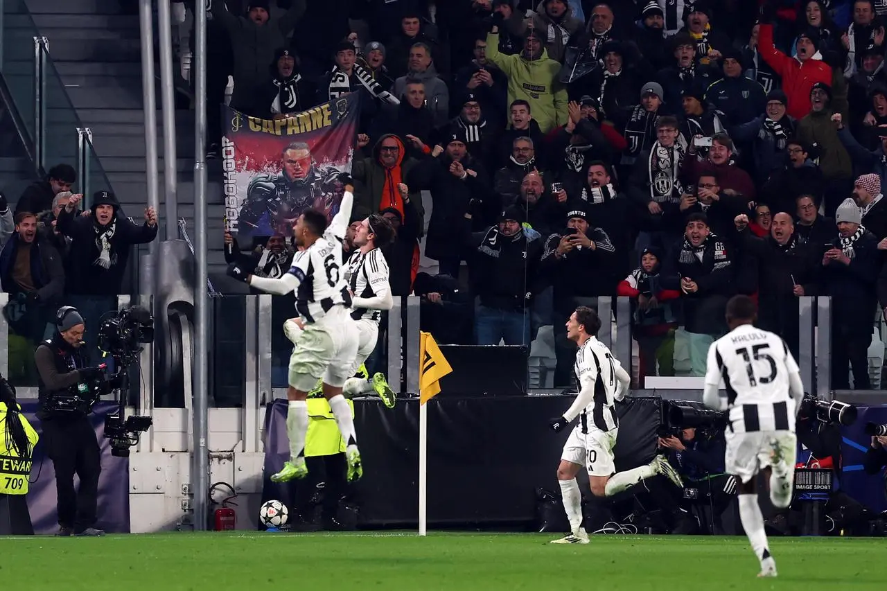 Juventus’ Dusan Vlahovic celebrates scoring the opener (Fabrizio Carabelli/PA)