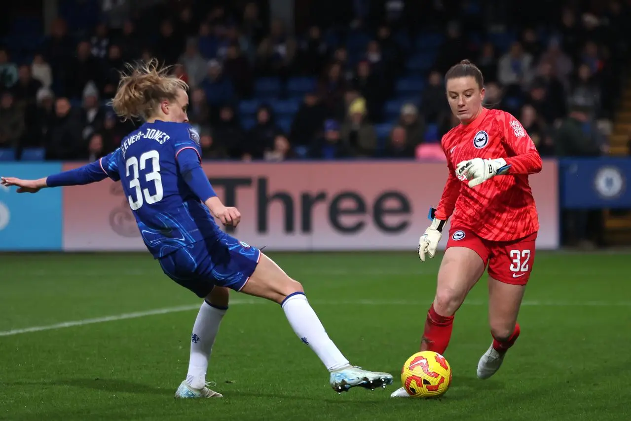 Chelsea’s Aggie Beever-Jones, left, scores